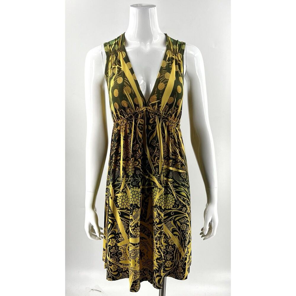 One World Dress Size Small Green Yellow Ombre V Neck Floral Printed Womens